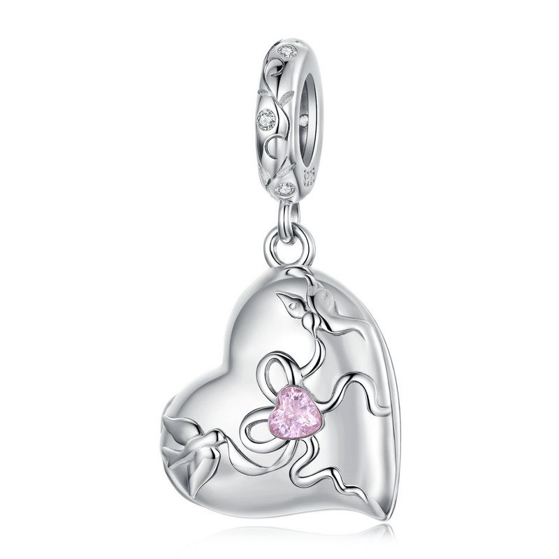 WOSTU Valentine Series 925 Silver Love Heart Charms Key Pendant Murano Glass Bead Fit Bracelet Jewelry Making Gift For Lover Her