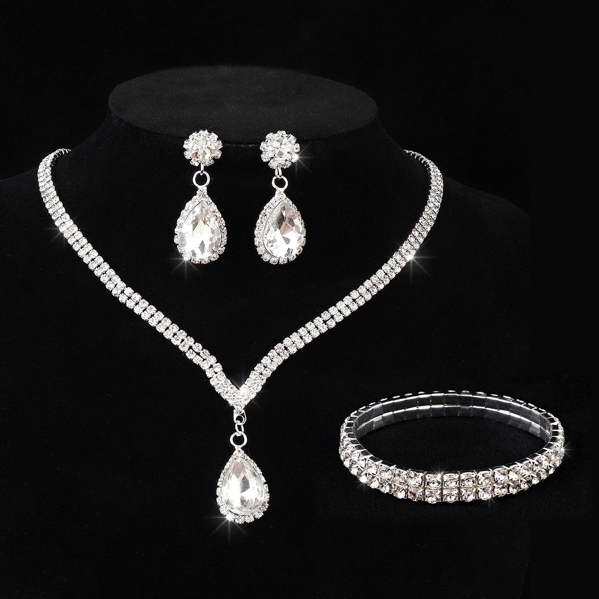 

2024 Серебряное ожерелье-капля со стразами и серьги Свадебный ювелирный набор