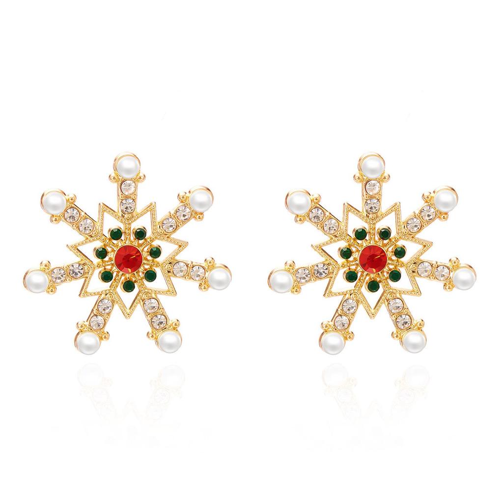 European & American Christmas Snowflake Earrings: Women's Fashion Diamond Pearl Studs