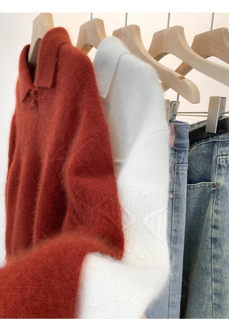 New Autumn/Winter Women's Pure Wool Polo Collar Sweater: Cozy, Thick Knitwear with a Touch of Chinese Style Elegance