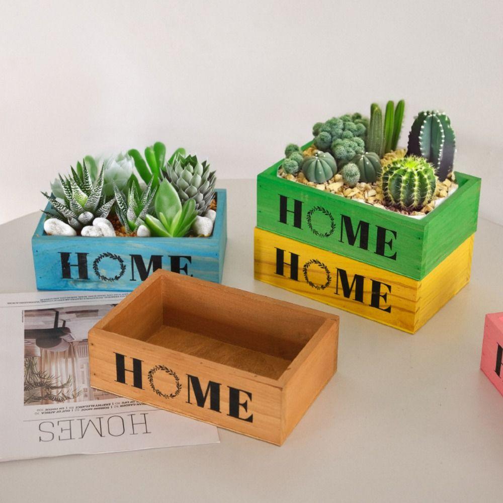 High Quality Creative Flowerpot Rectangle Vintage Succulent Boxes Natural Wooden Decor Pots