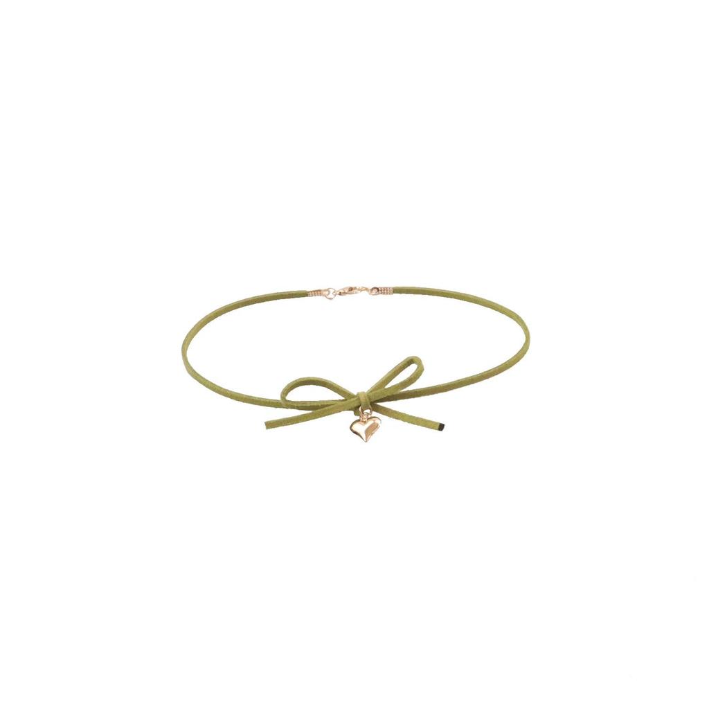 Lesný štýl Mäkké dievča Zelená Broskyňové srdce Mašlička Choker Náhrdelník
