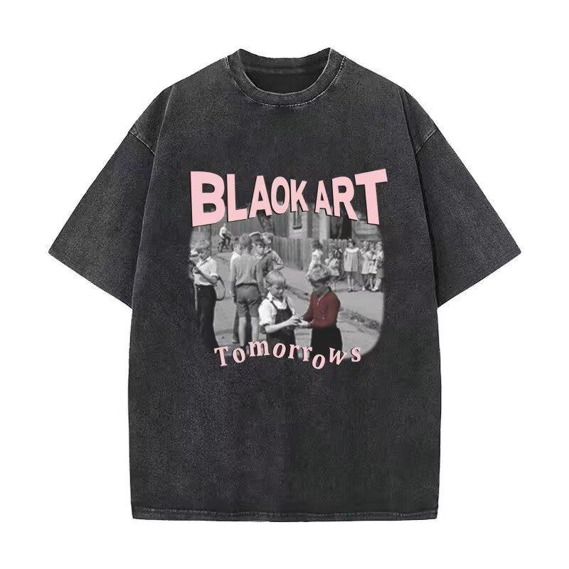 

Новый Модный Тренд Ин Простая Футболка с Принтом с Коротким Рукавом Мужская Летняя Свободная с Рукавом Пять Минут 5XL серый