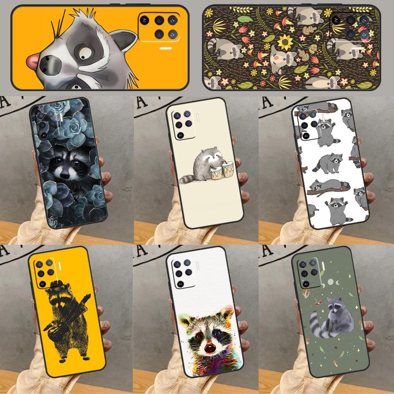 Cute Raccoon Phone Case For Oppo A94 A74 A54 A15 A18 A38 A58 A78 A98 A40 A60 A80 A16 A76 A96 A57S A17 A77