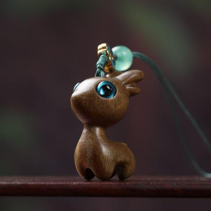 Argentina Green Sandalwood Fawn Carving Decorative Ornament