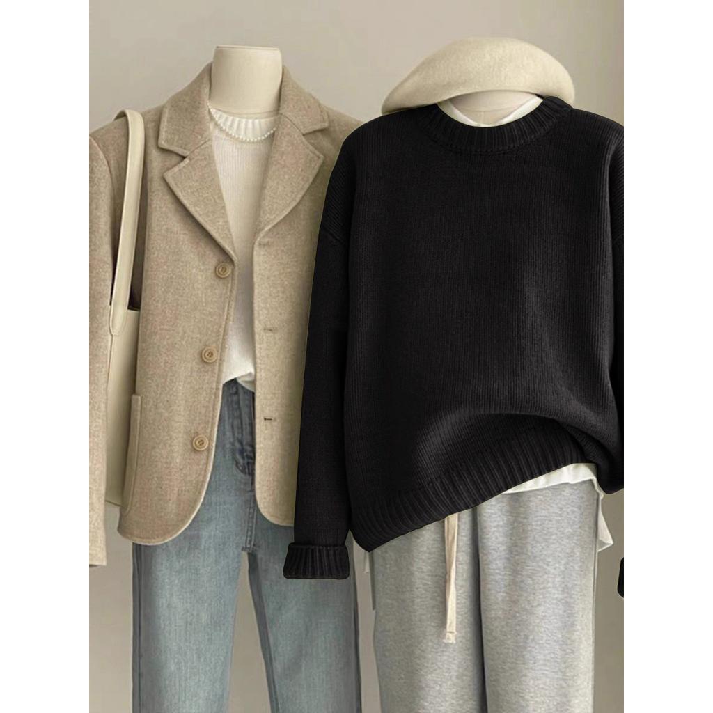 Autumn and Winter Women Soft Waxy Round Neck Cashmere Sweater Women's Loose Sweater Autumn and Winter Short Base Sweater