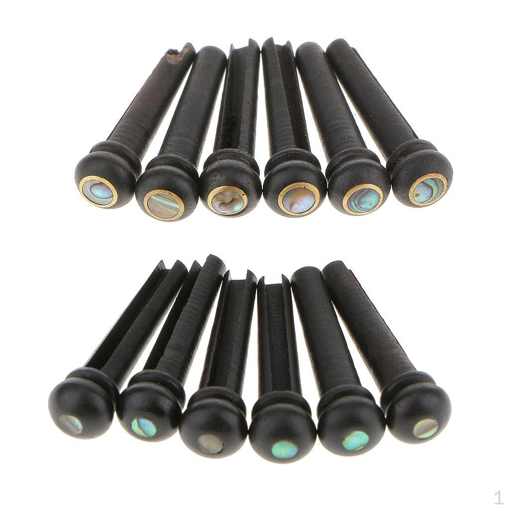 

2 Комплекта по 6 шт. Колки для бриджа акустической гитары Эбони Черные с инкрустацией перламутром / точками