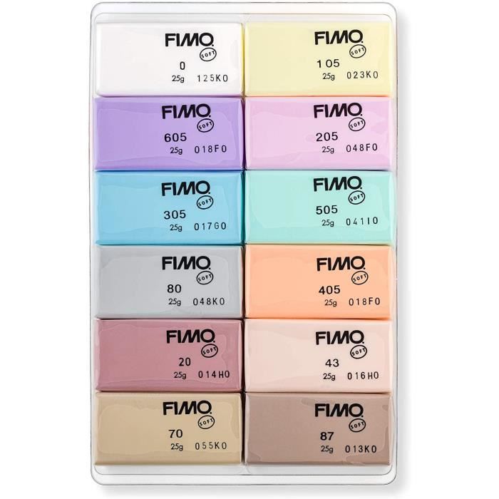 Kit de pâte à modeler - FIMO - Pastel - 12 blocs à cuire - Doux et souple - Couleurs assorties