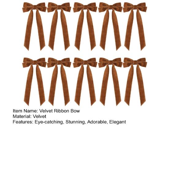 10 Pcs Velvet Christmas Bows 5" X 10" Vintage Ribbon Bow Christmas Tree Ornaments Rustic Crafts Gift Bows for Tree Wreath Garland Holiday Decor