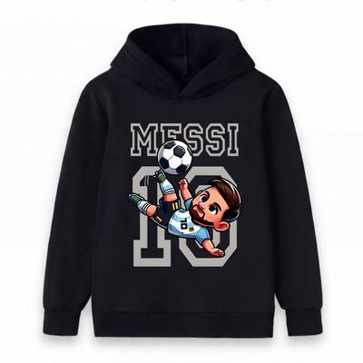 Kids Boys Girls Casual Pullover Hoodie, Cute Cartoon Soccer Star Graphic Print Long Sleeve Comfortable Sport Hooded Sweatshirt for Daily Wear