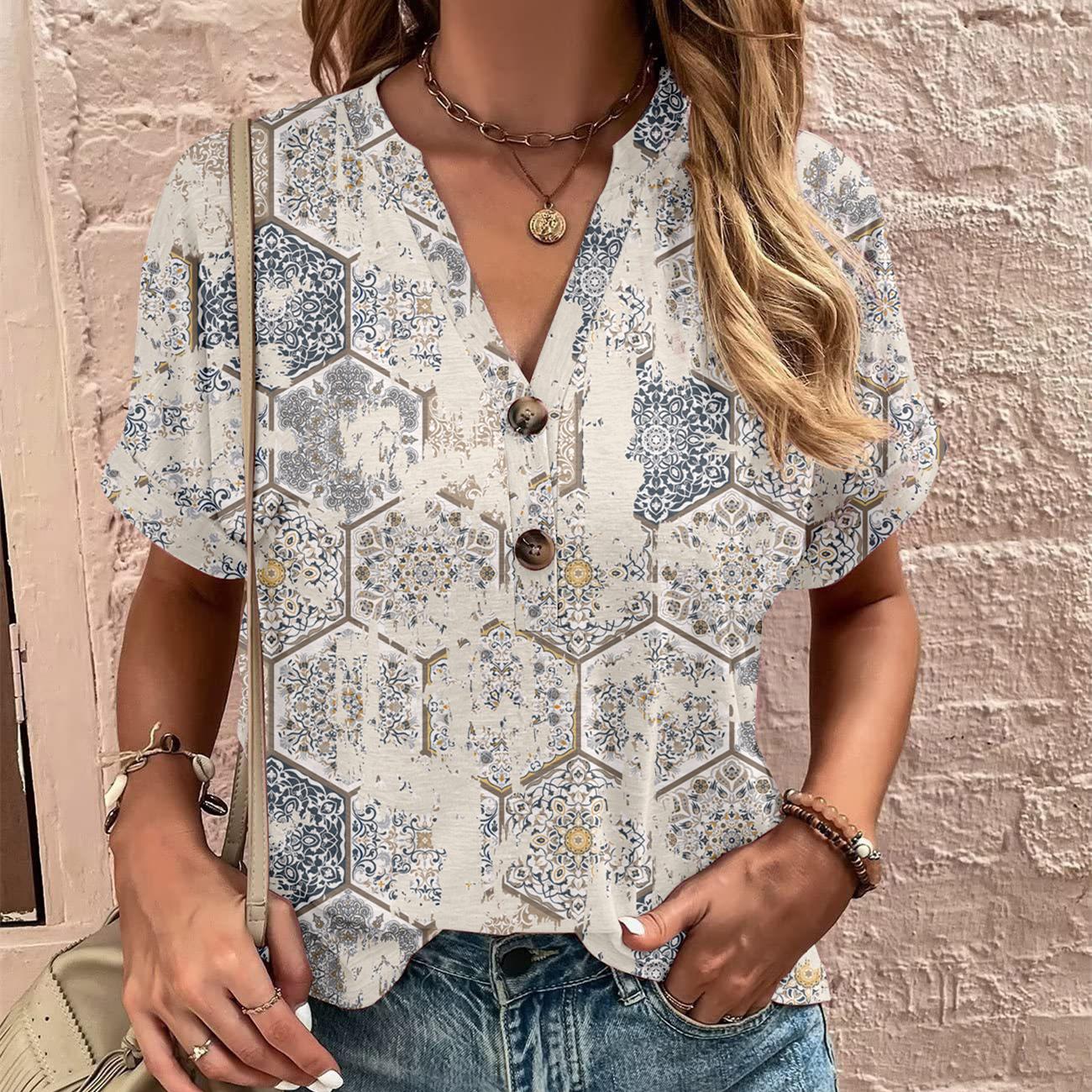 

10 стилей весенне-летних женских европейских и американских топов с принтом и короткими рукавами для женщин L