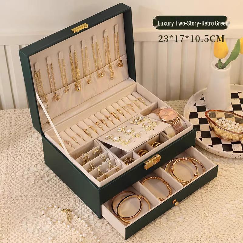 Luxury Layered Leather Jewelry Box - Large Capacity, Multi-Drawer Storage for Necklaces and Earrings