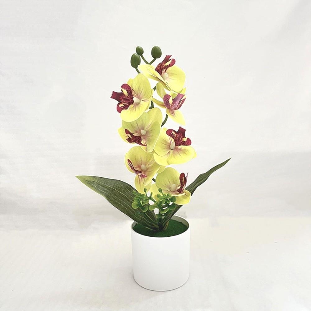 Pink Artificial Orchid Potted Flowers Simulated Plastic Fake Flower Bonsai  Living Room Ornaments