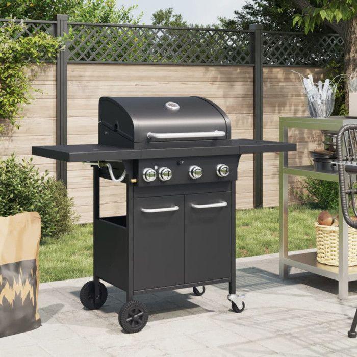 Gas Barbecue Grill with 4 Burners Black Powder-coated Steel