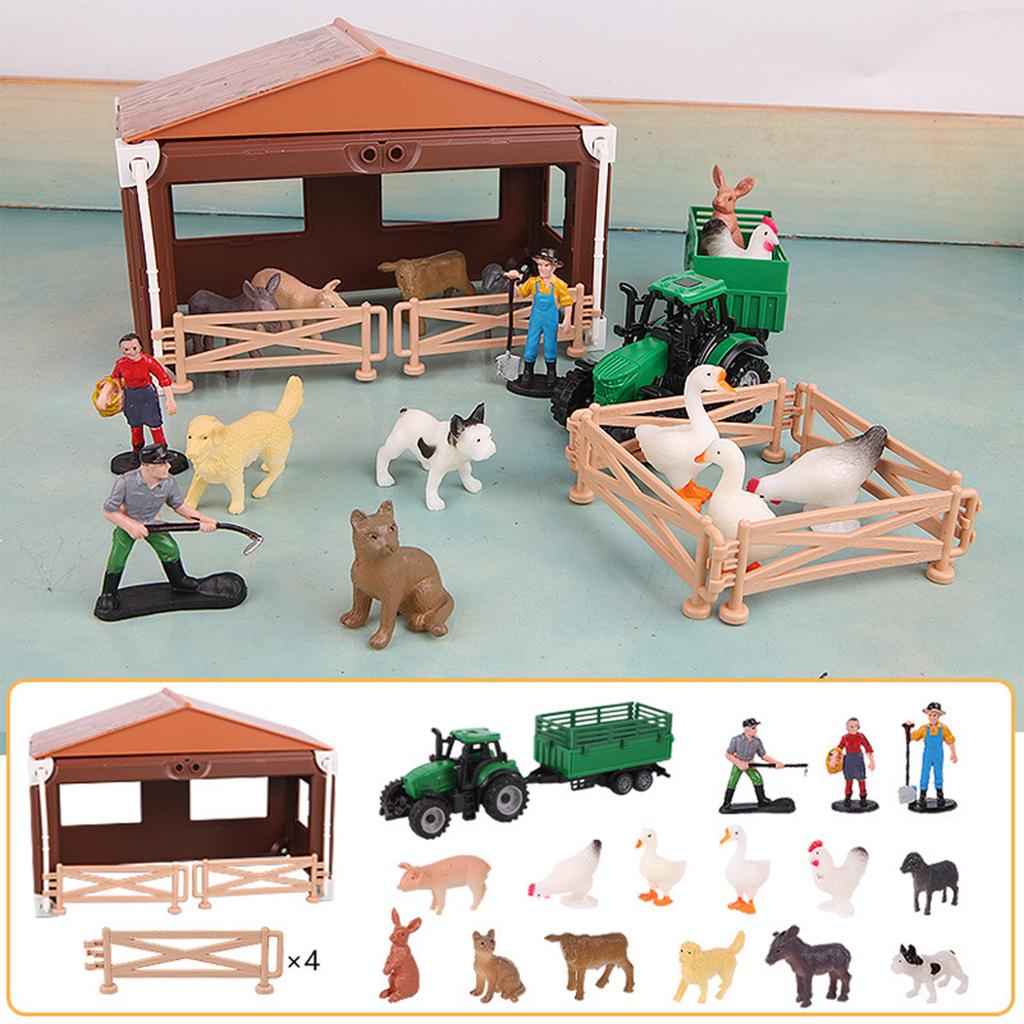 21 Piece Farmhouse Playset Interactive Miniature Farm Animals And Farmers Educational Toy For Kids Imaginative Play