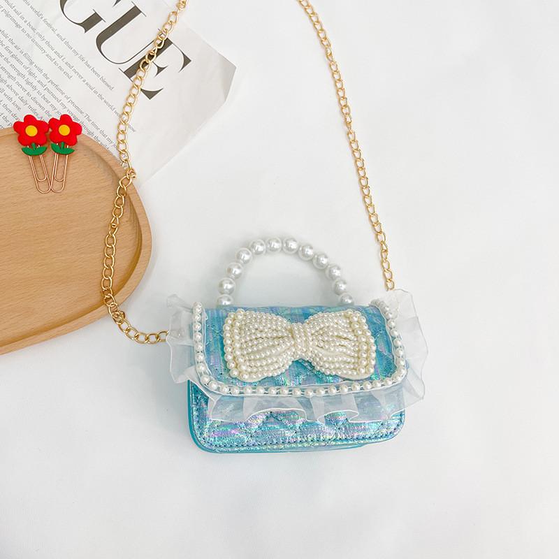 Entzückliche Koreanische Prinzessin Mini-Handtasche Mit Perlenkette Für Kinder Stilvolle Spitze am Rand