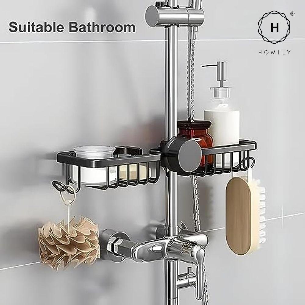 Homlly Aluminum Detachable Single Double Sponge Dish Cloth Facuet Tap Holder Shelf with Towel Hooks (X2PCS)