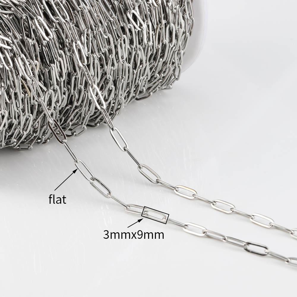 2Meters/lot Stainless Steel Long Frame Chains DIY Necklace Bracelet Accessories Chain Flat Round Links Chain for Jewelry Making