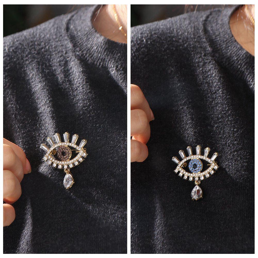 Hollow Out Devil Eye Brooch Pin Crystal Pendant Rhinestone Eye Brooches  Clothes Accessories