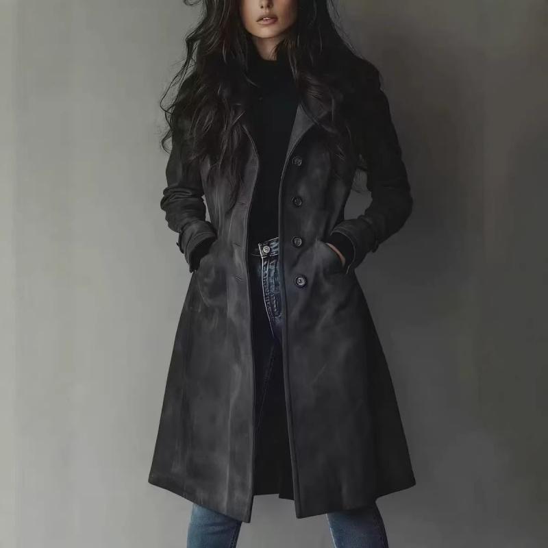 2026 High-Quality Women's Fall/Winter Coat with Turn-Down Collar and Suede Fabric, Long Trench Coat