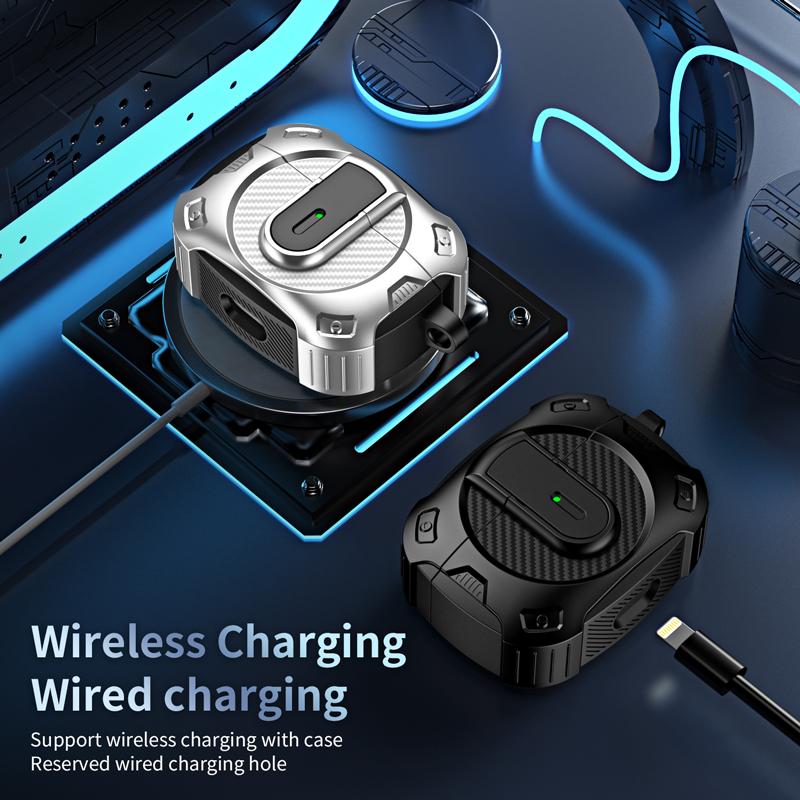 Secure Lock Clip Carbon Fiber Hard Shell TPU+PC Case For Airpods 4 For Airpods Pro2 3 2 1 Case Cover with mountaineering buckle