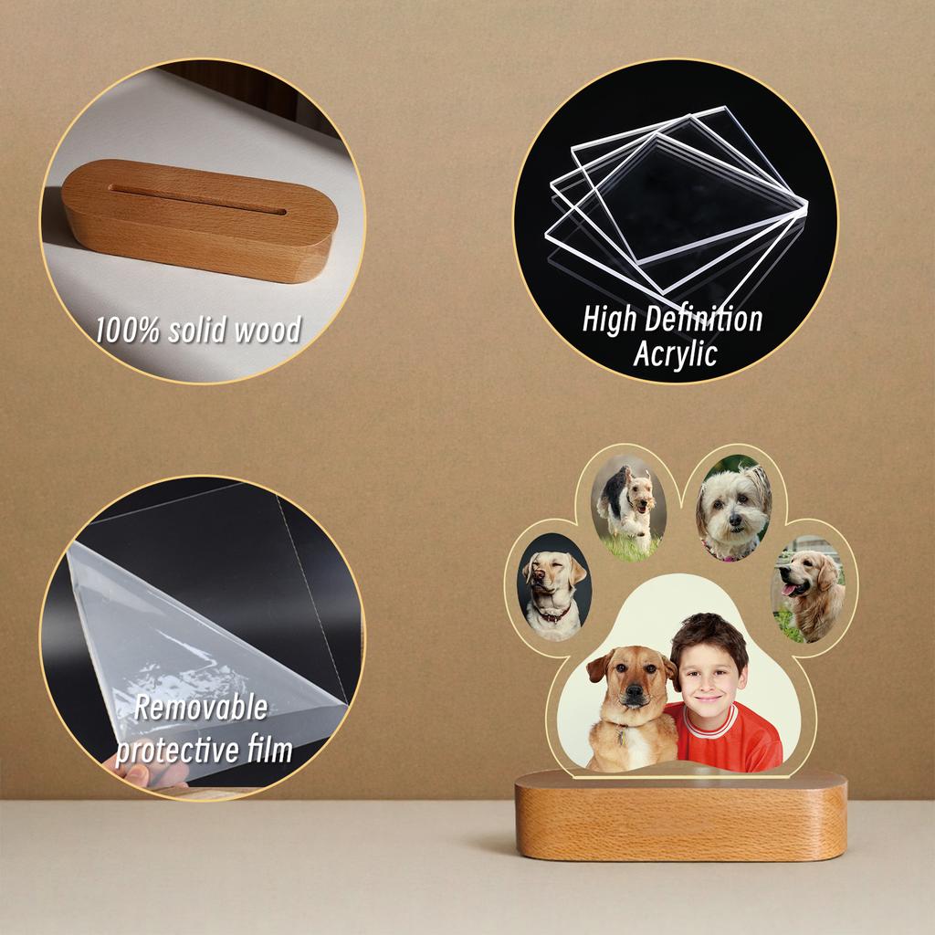 Personalized Dog Paw LED Light Frame Multi Photo Pet Picture Frame with Soft Warm Glow Unique Keepsake Gift for Dog Lover