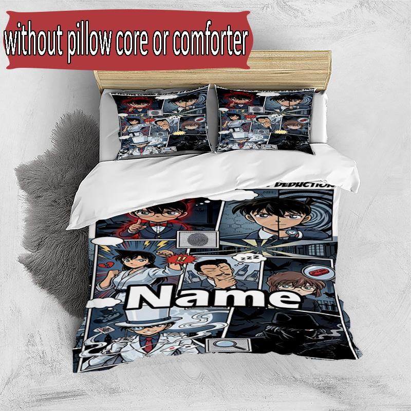 3pcs Duvet Cover Set (1*Duvet Cover + 2*Pillowcase, Without Core), Custom Name Detective Conan Pattern Bedding Set, Home Bedroom Decor Gift