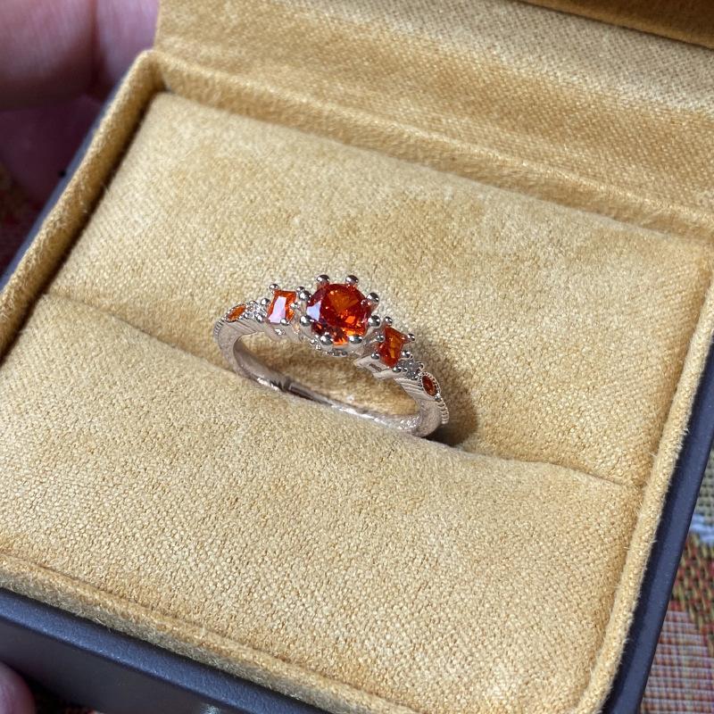 French Retro Red Zirconia Open Ring Women's Fashion Personality Exquisite Niche Senior Sense & Light Luxury Index Finger Daily Dainty Jewelry