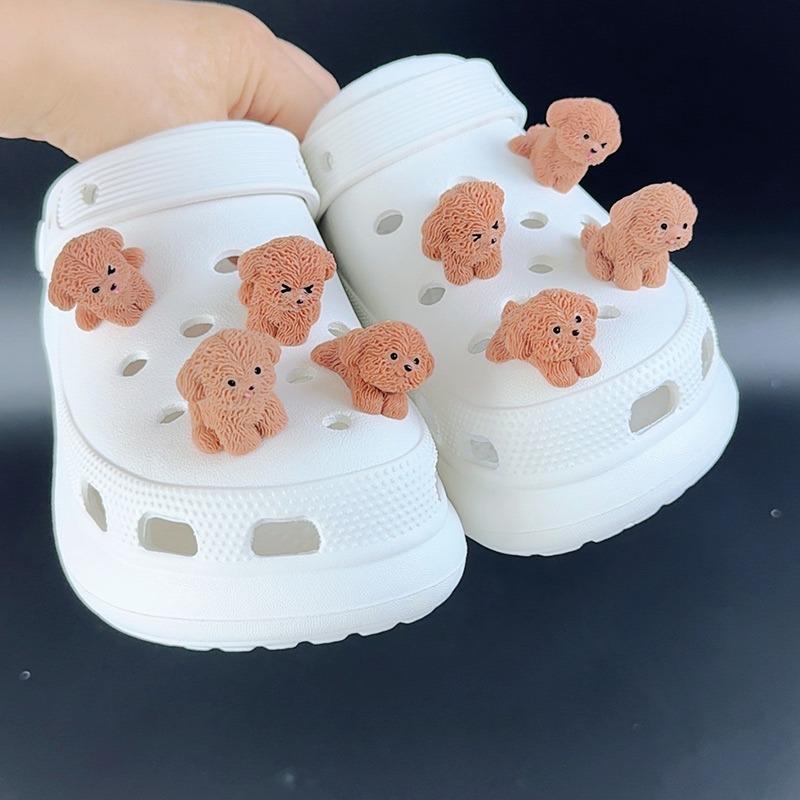 8PCS Fashion Shoe Charms Set Accessories Hole Shoe Buckle Cute Cartoon Brown Puppy DIY 3D Shoes Decorations Kids Party Gift