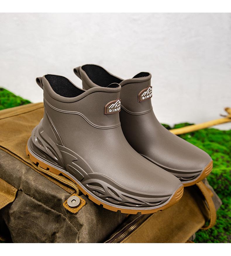 Men's Non-slip Waterproof Ankle Rain Boots - Fashionable, Wear-resistant Outdoor Rubber Shoes for Kitchen and Work.