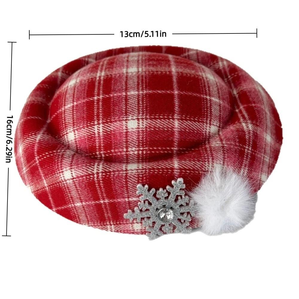 Fashion Snowflake Pompom Lady's Beret Red Plaid Snowflake Hat Lightweight French Style Pearl Chain Beret Photo Cute Accessories