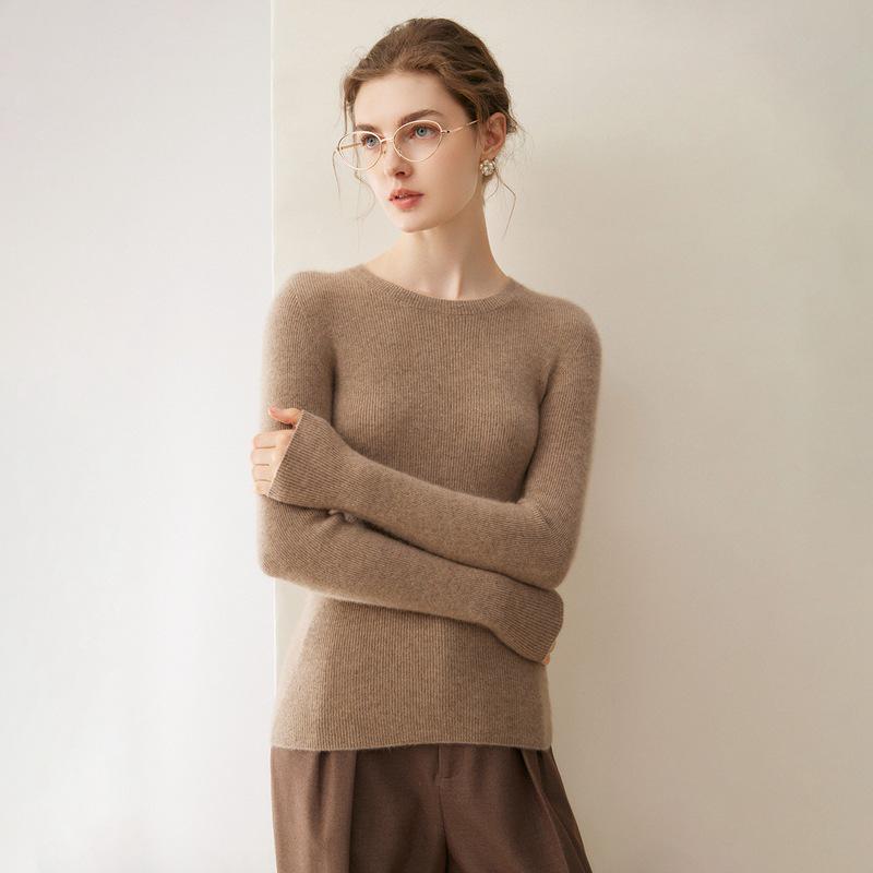 Le Kasha 2026 Women's 100% Cashmere Sweater: Ribbed Round Collar, Long Sleeve, Twelve Gauge Single Thread