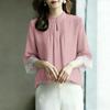 ZANZEA Women Casual Stand Color Lace Splice 3/4 Sleeve Loose Blouse