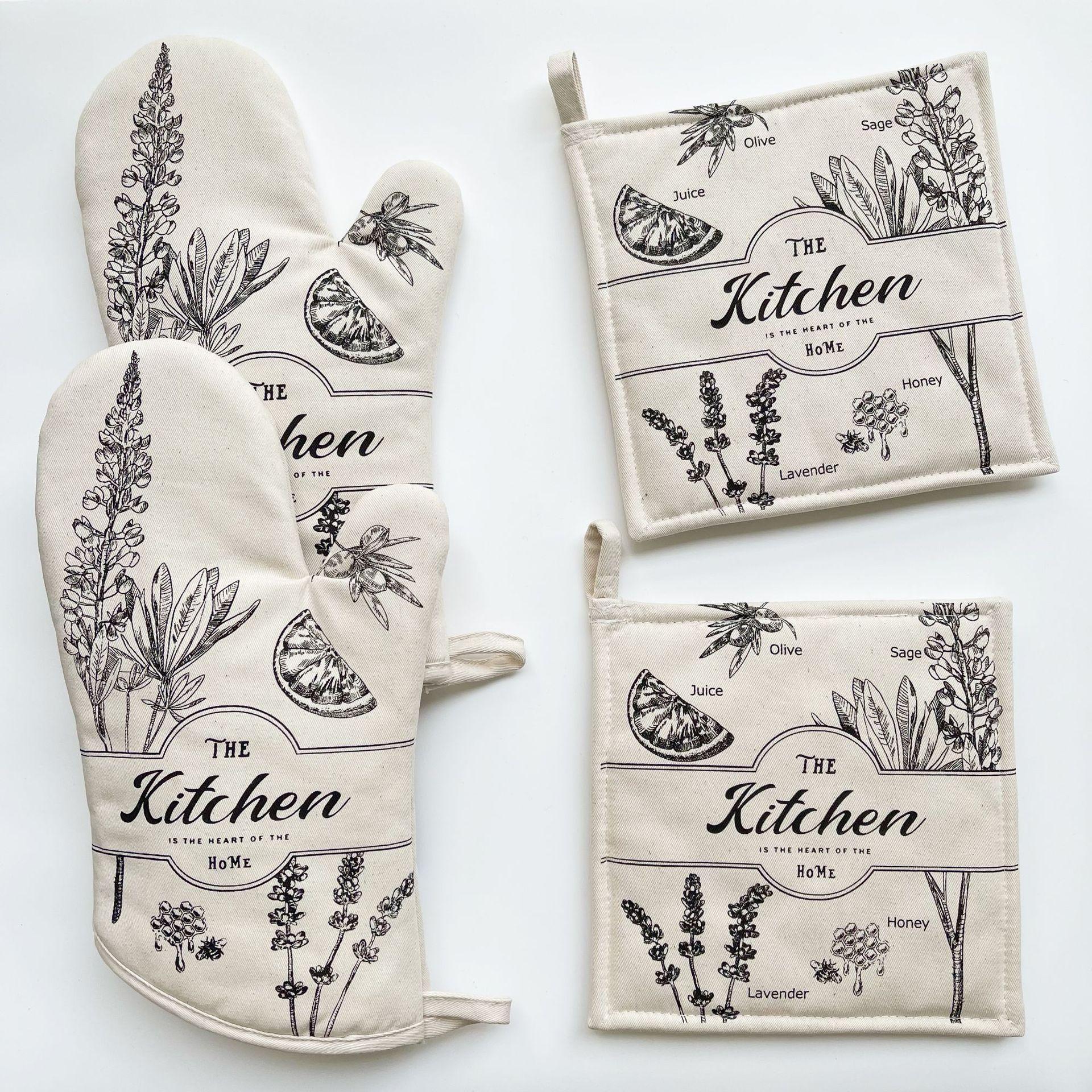 

Vintage Oven Gloves Insulation Mat Kitchen Set One Size белый