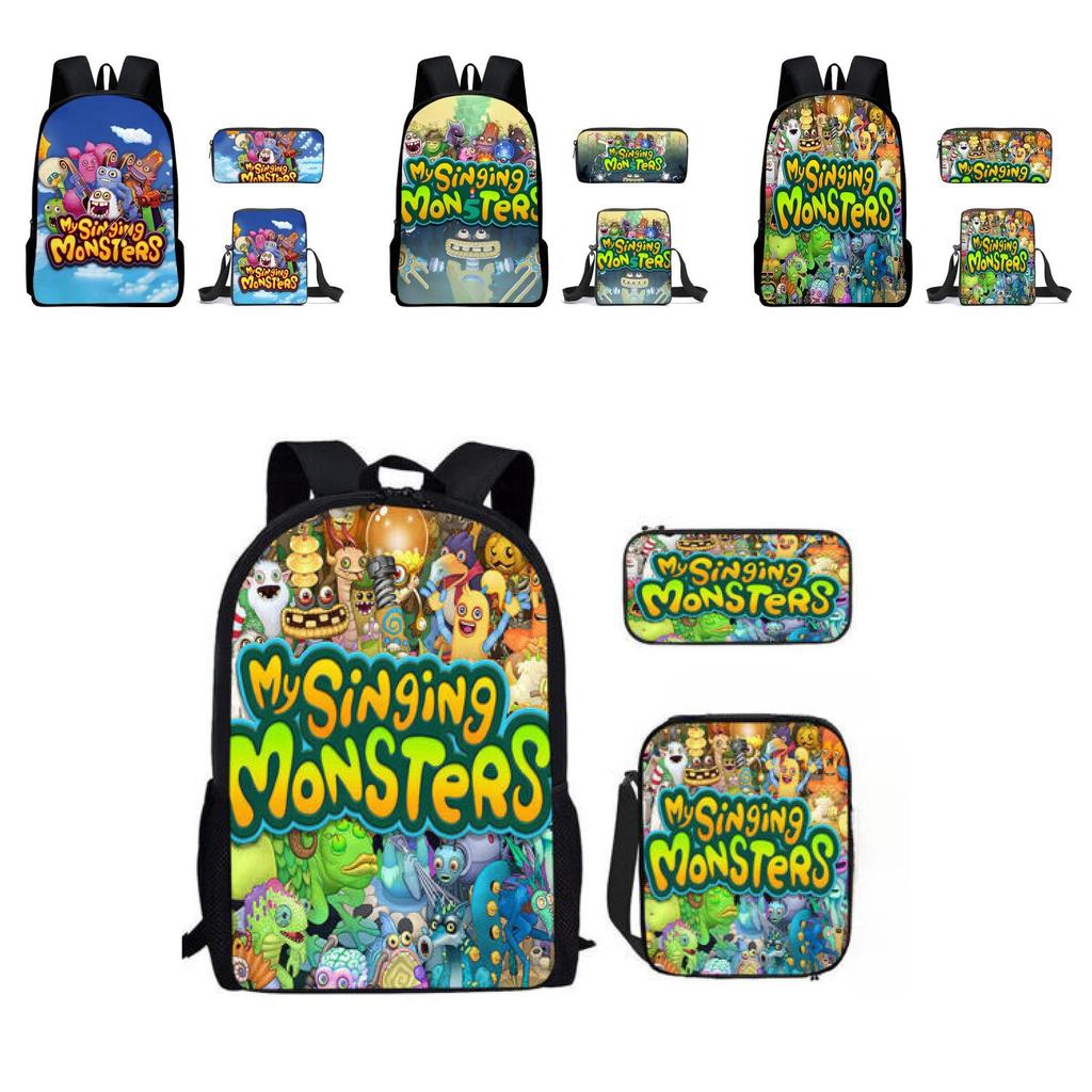 My Singing Monsters Cartoon Backpack Set With Breathable Oxford Fabric For School Kids