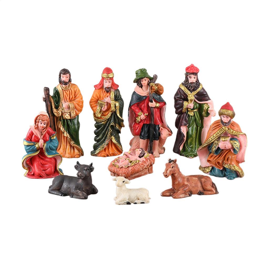 10 Pcs Christmas Nativity Set Ornaments Nativity Scene Craft Ornaments Miniature Religious Resin Nativity Jesus Figures set