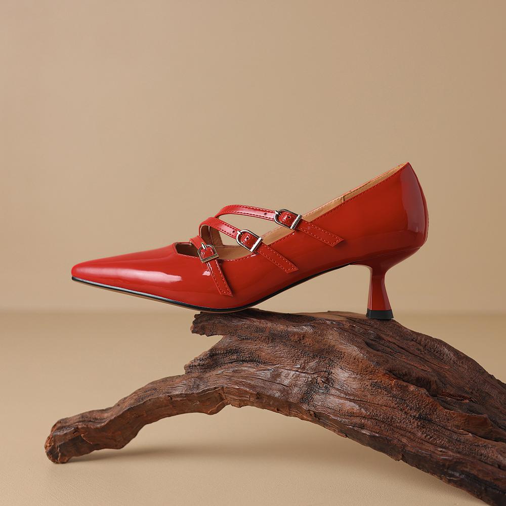 

Туфли женские из натуральной кожи черного и красного цвета на высоком каблуке-шпильке, размер Small Big 31 47 39 красный