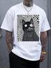Psychedelic Black Cat Print T-shirt - Casual Crew Neck Short Sleeve Tee with Vibrant Design