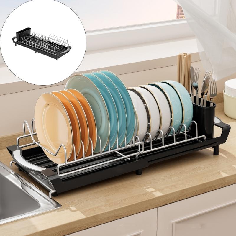 Expandable 2 Level Dish Drainer With Removable Storage For Small Kitchen Countertop Space Saving Design