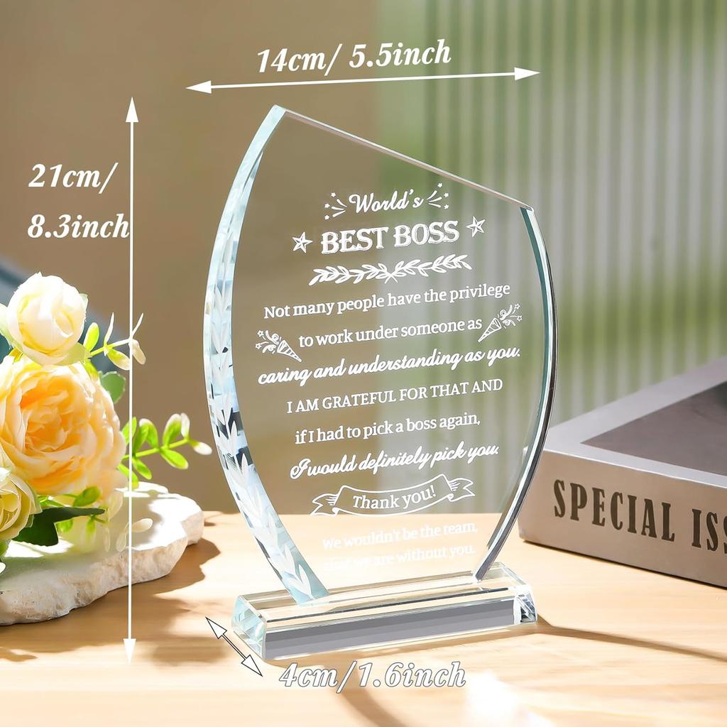 Movdyka Boss Gifts for Men Women Crystal Keepsakes Plaque World's Best Boss Gifts Appreciation Thank You Gifts Great Boss Day Birthday Ideas for Boss
