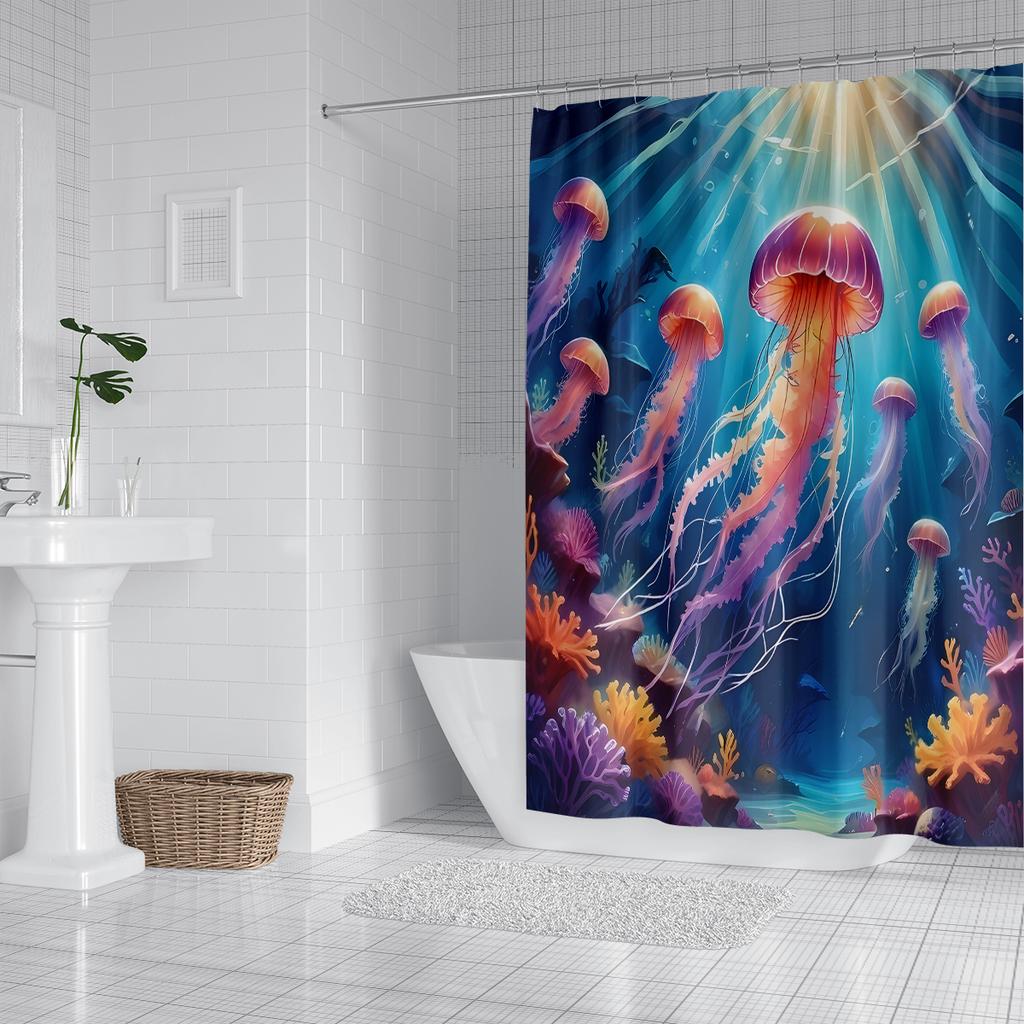 1 piece of 180x180cm colorful jellyfish group digital printing shower curtain partition bathroom waterproof and mold resistant