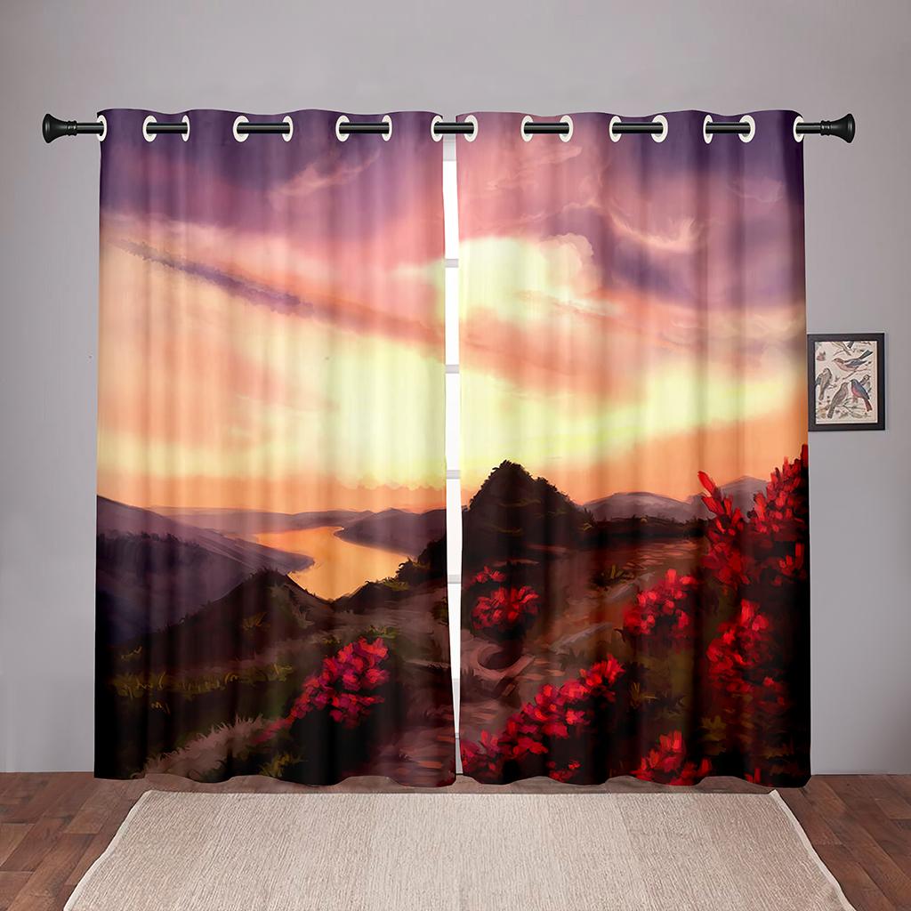 Thick 2Pieces90% Shading Nature Landscape Sunset Sea Blackout Window Curtains For Bedroom Living Room Bathroom Kicthen Door Hall