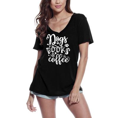 Women's T-Shirt Dogs Books Coffee - Funny Short Sleeve Tee Shirt