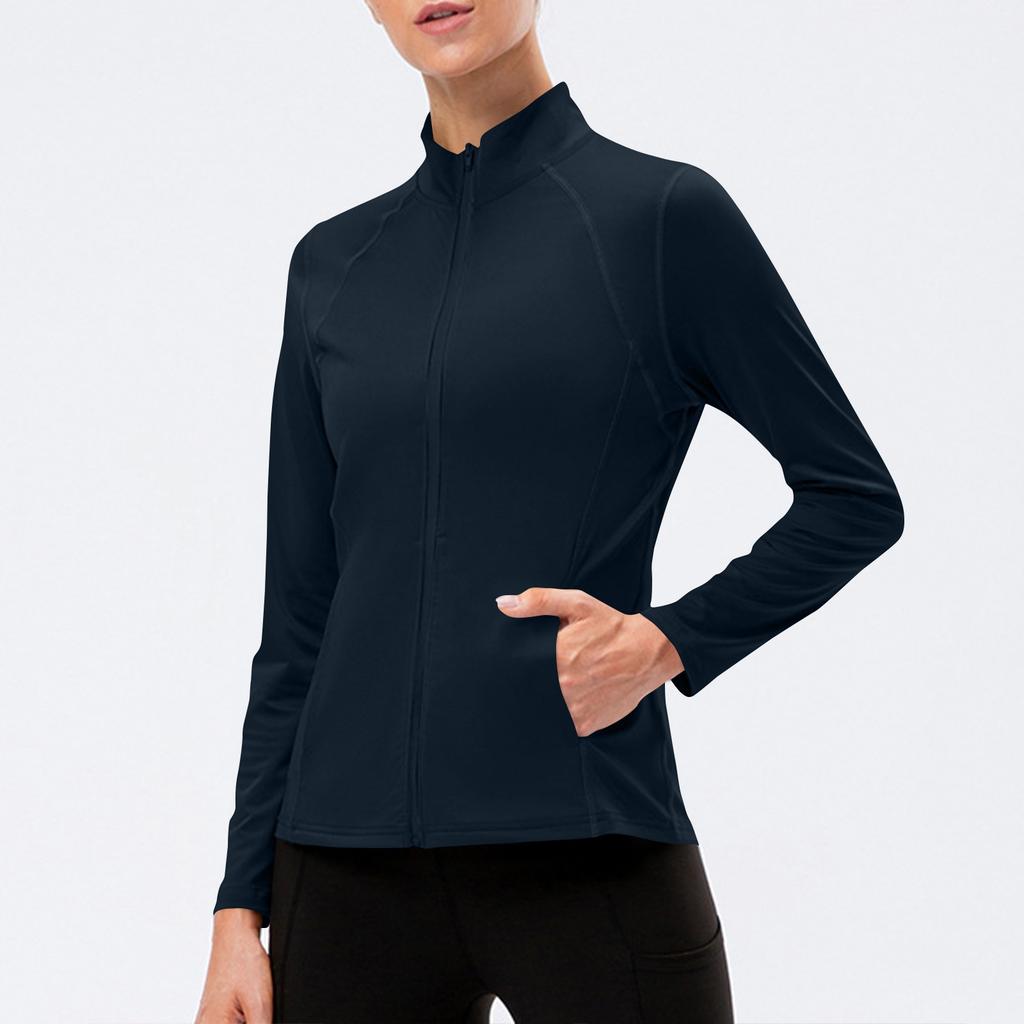 Women's Casual Outerwear Full Zip Slim Fit Lightweight Sport Running Track Jacket With Pockets