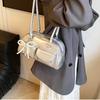 Lapimou Women's Horizontal Boston Bag, Shoulder Bag with Ribbon and Bow Design, Silver, A4 Size, Large Capacity, Popular, Trendy, Stylish, and Cute