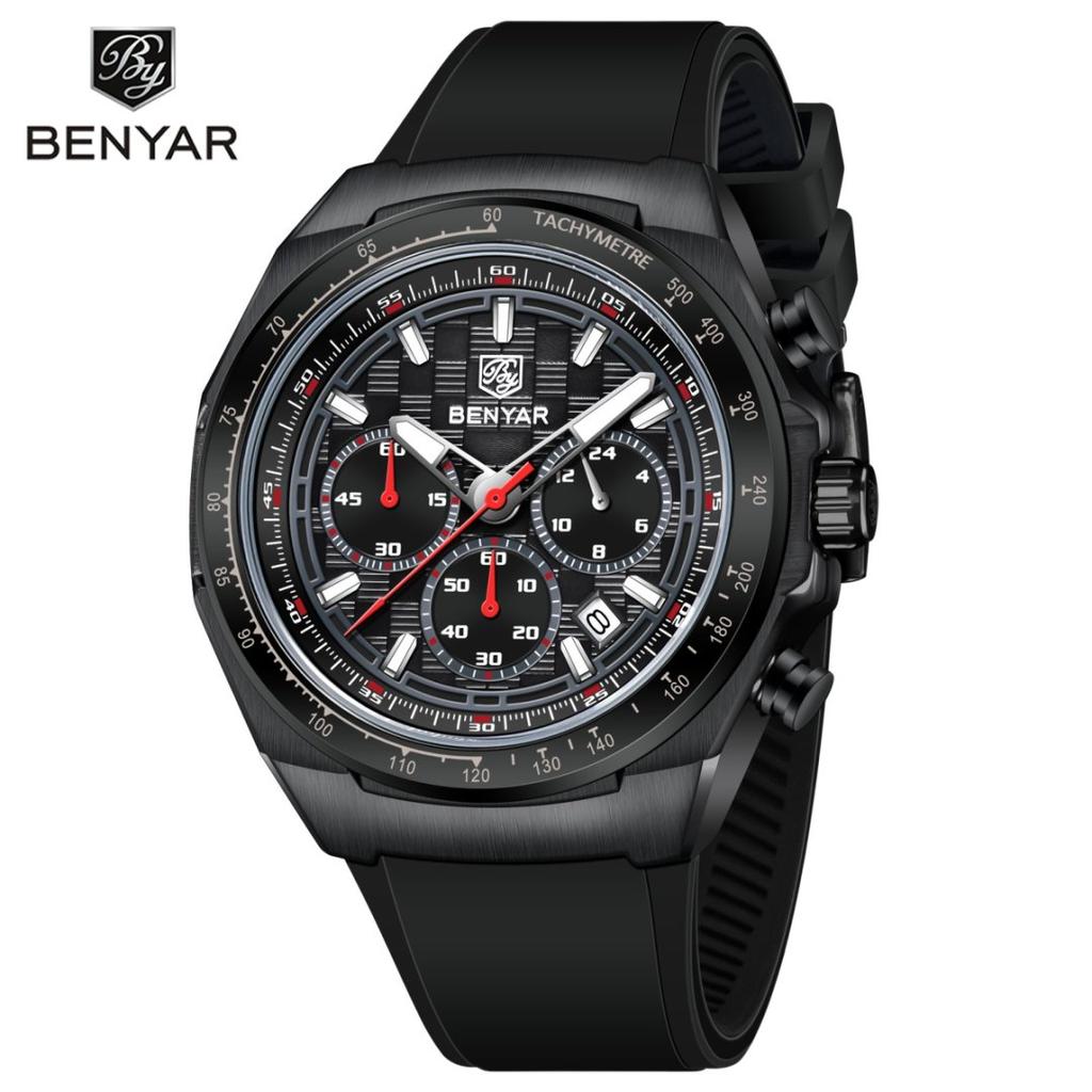 BENYAR Men's Sports Military Quartz Watch Silicone Strap Fashion Business Chronograph Waterproof Wristwatch Relogio Masculino