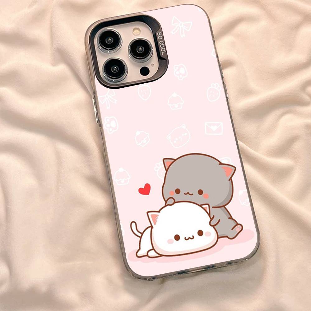 Cartoon Cute Cats Phone Case For iPhone 17 16 15 14 11 12 13 Pro Max Plus Pro Colored Silver Cover