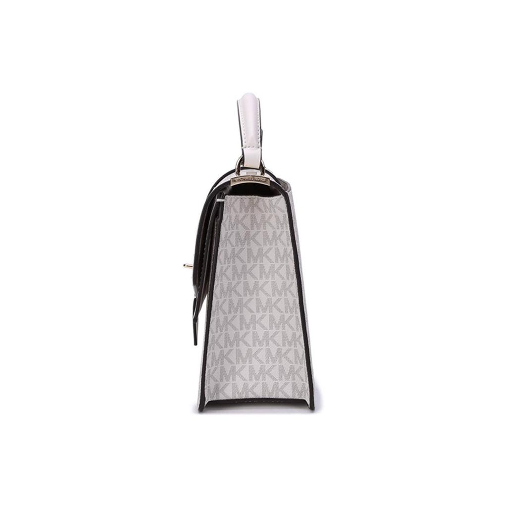 Michael Kors MK Greenwich Monogram Logo Print Flap Fashion Casual Commuter Leather Shoulder Tote Bag Medium Women bags 30H1GGRS2V-VAN-CREAM