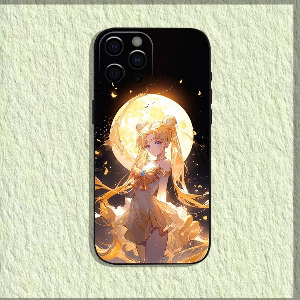 Anime S-Sailor-M-Moon Phone Case For iPhone 16,15,14,13,12,11,Pro,X,XS,Max,XR,Plus,Mini Soft Black Cover