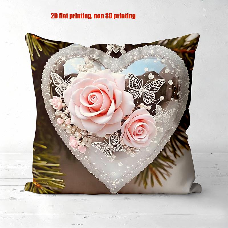 Heart-Shaped Rose Decorative Cushions 2D Flat Printed Polyester pillowcase, sofa decorative cushion cov Headboard Pillow